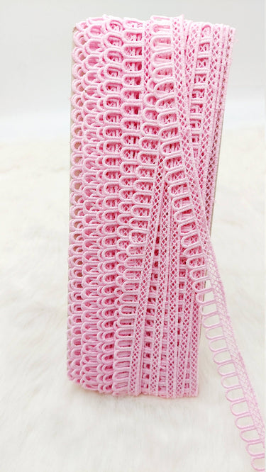 9 Yards Pink Embroidery Cotton Lace Trim, Approx. 20mm Wide, Fringe Trim